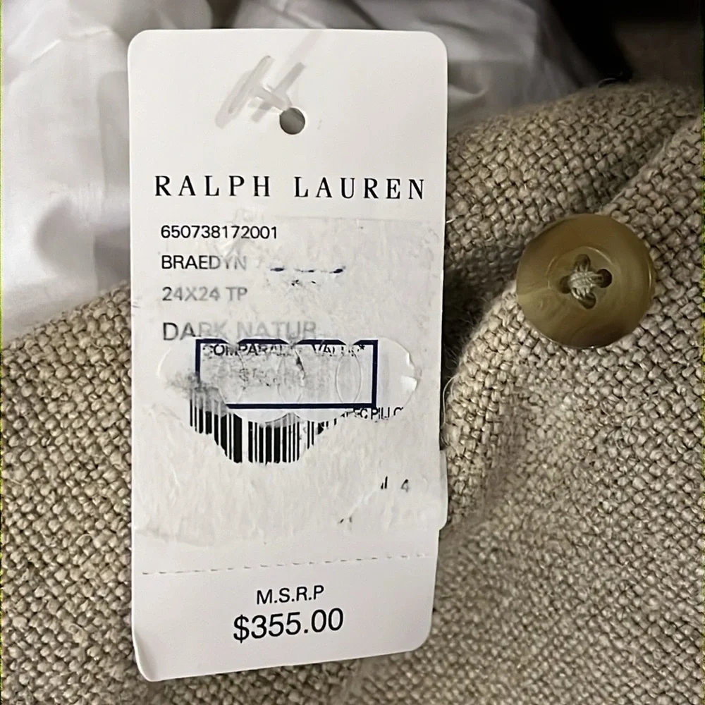 Ralph Lauren Braedyn Dark Natural Linen Floor Throw Pillow 22”x22” new